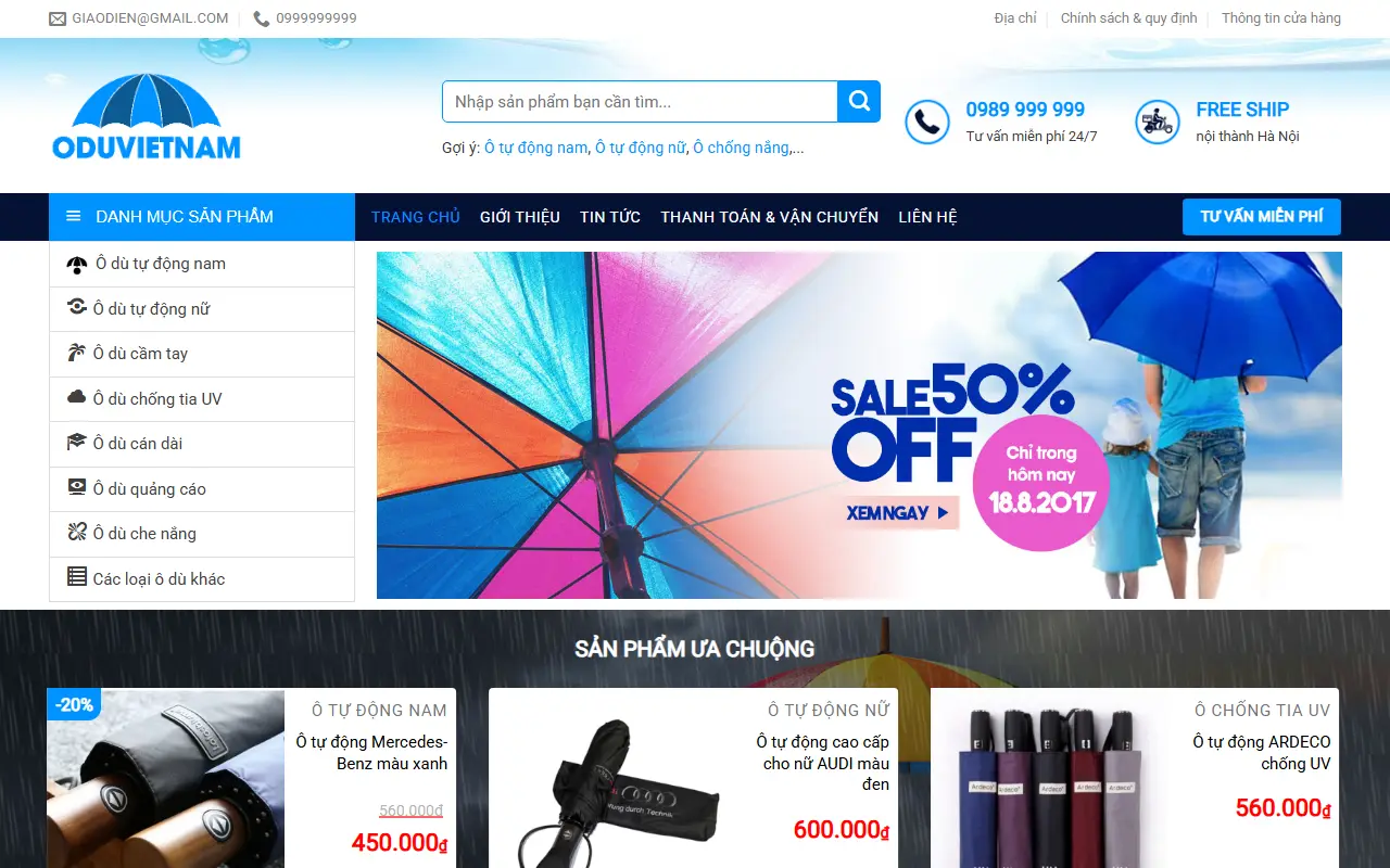 Mẫu website thời trang — Mẫu web bán áo mưa – đồ bảo hộ