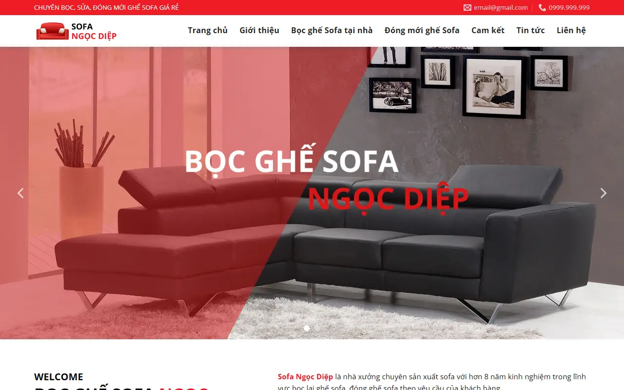 Mẫu website nội thất — Bọc ghế & Nệm
