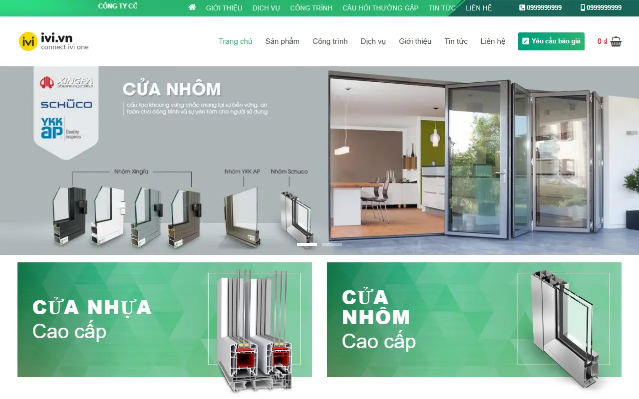 Mẫu website vật liệu xây dựng — cuanhom1.ivi.vn - Cửa nhôm - cửa nhựa - vách kính - mặt dựng - bản lề sàn