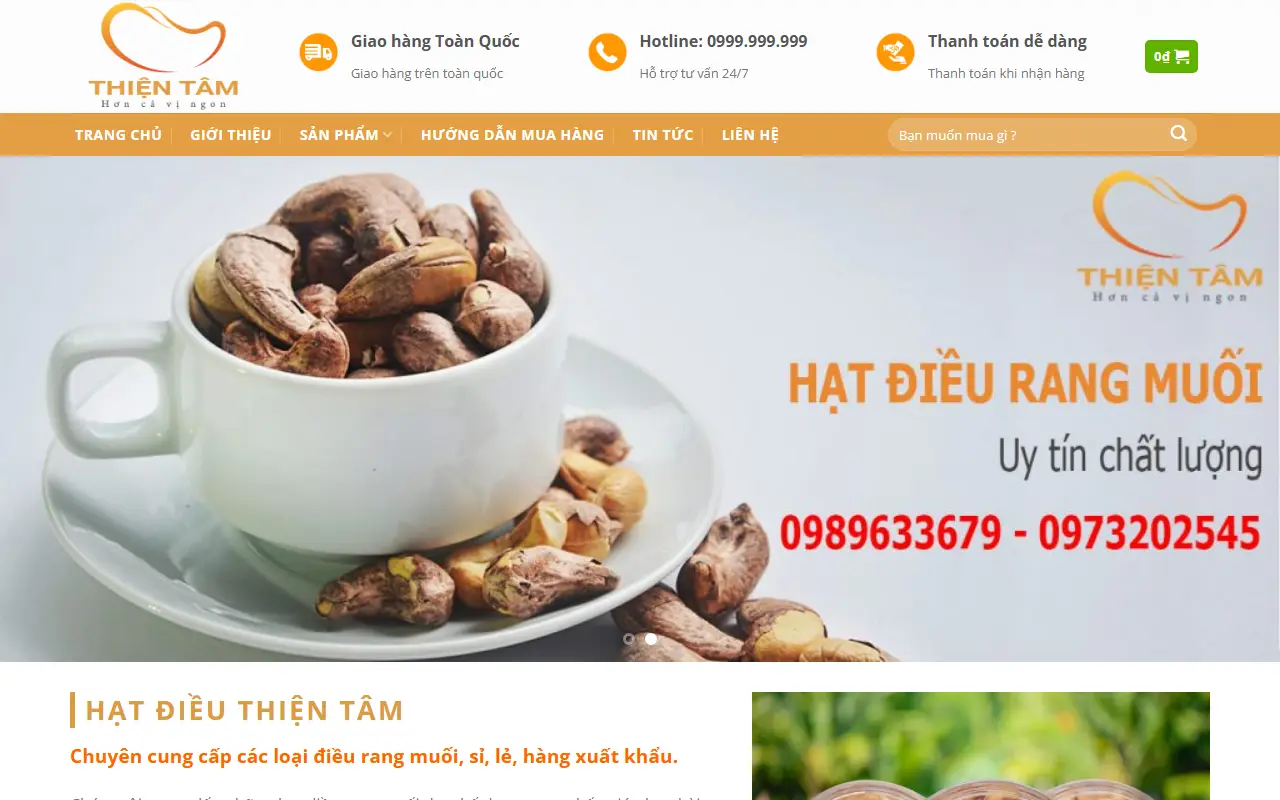 Mẫu website nông sản & đặc sản — Hạt điều & Nông sản