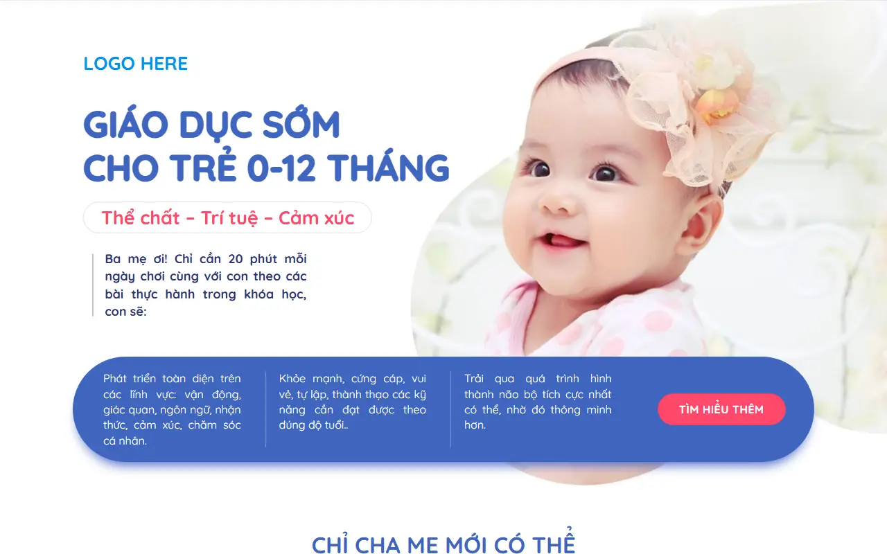 Mẫu website khoá học online — Khóa học cho bé