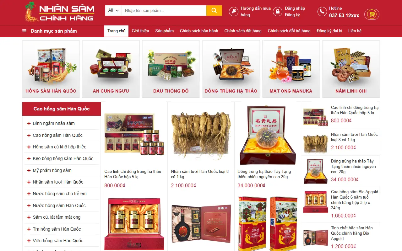 Mẫu website thực phẩm chức năng — Mẫu web bán nhân sâm
