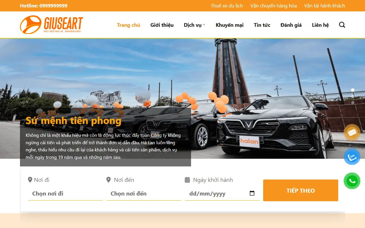 Mẫu website thuê xe & taxi — Mẫu web nhà xe