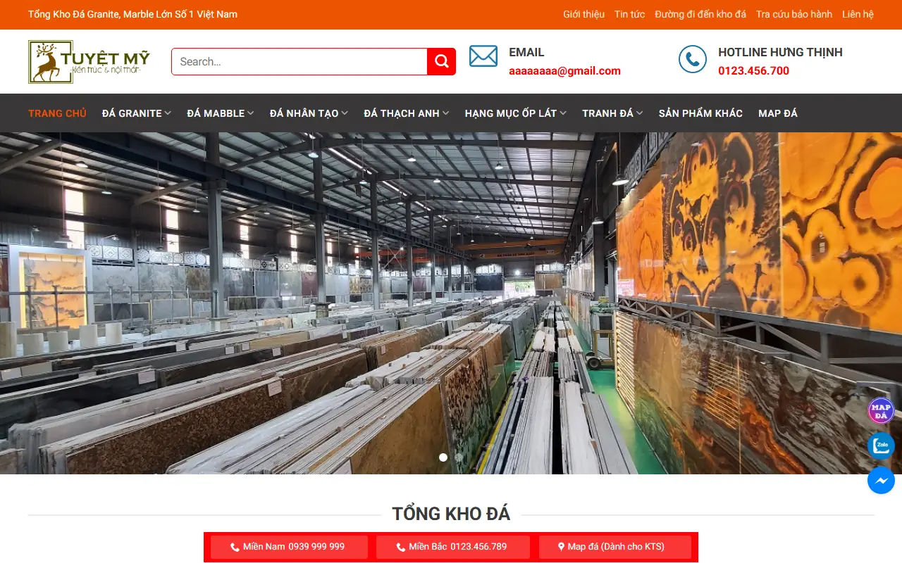 Mẫu website vật liệu xây dựng — Mẫu web siêu thị đá