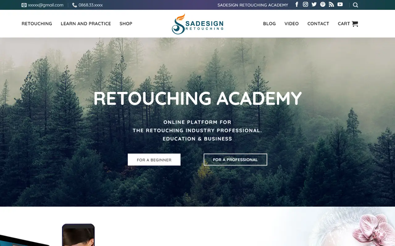 Mẫu website khoá học online — Mẫu web học viện retouch