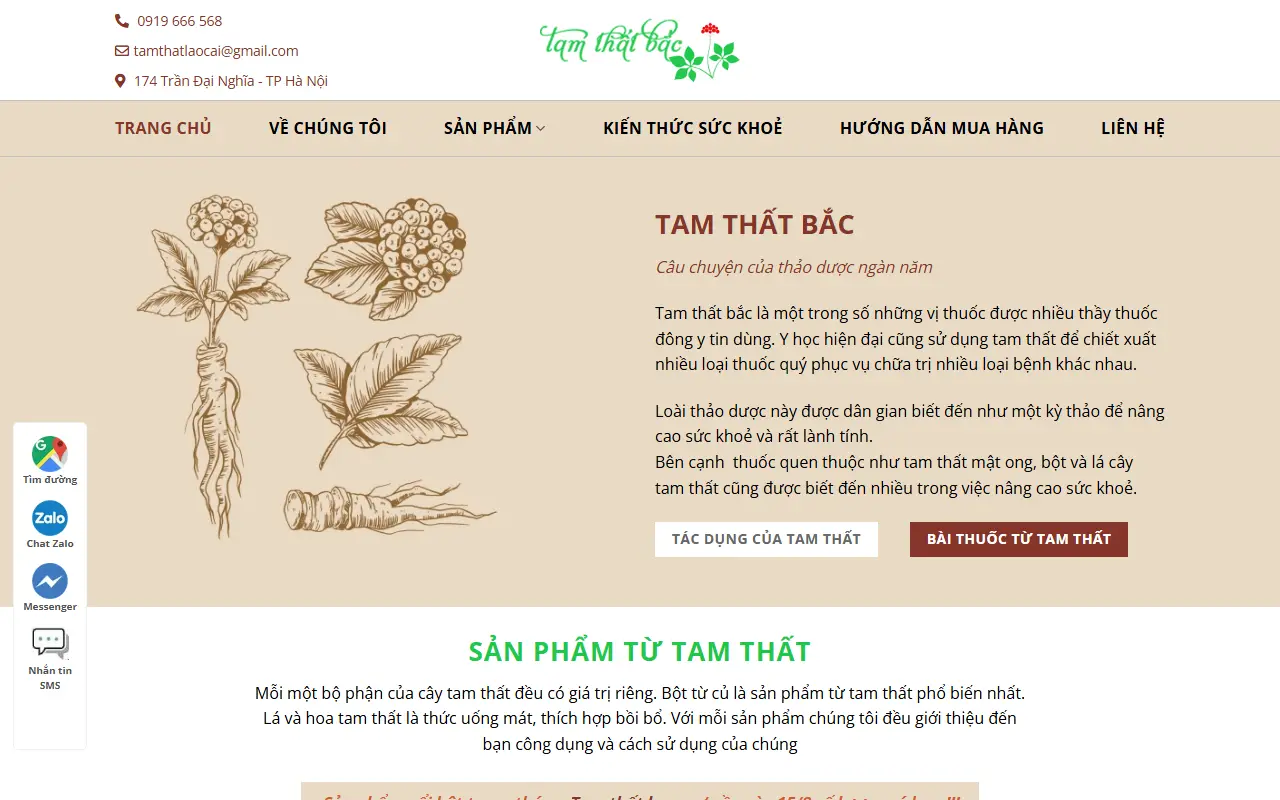Mẫu website thực phẩm chức năng — Cửa hàng Tam Thất Bắc Lào Cai, Cung cấp sản phẩm tam thất chất lượng