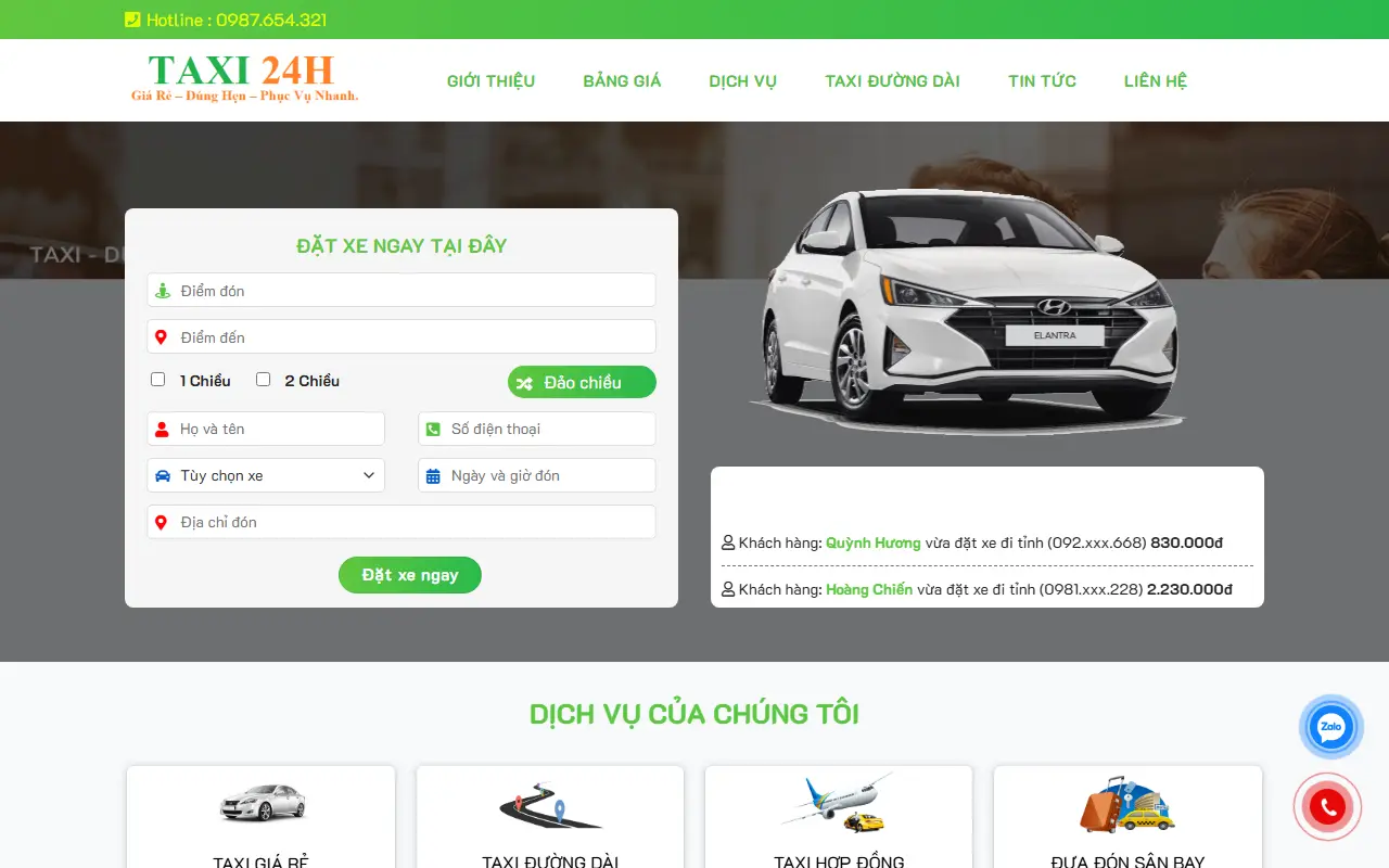 Mẫu website thuê xe & taxi — Taxi Nhanh 24h – An toàn, tận tâm, nhiệt tình