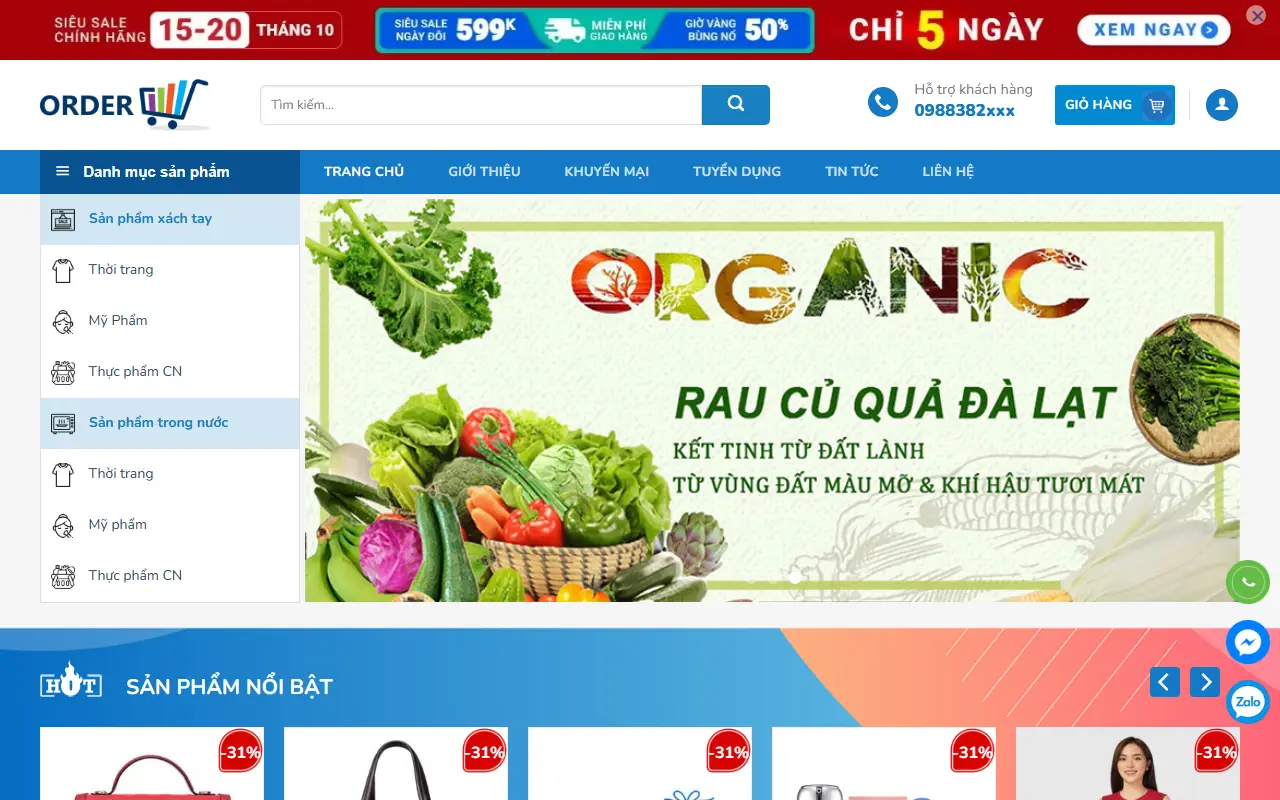 Mẫu website thời trang — Hàng order